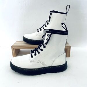 Dr. Martens White Zavala Boots AW004 Combat patent Leather Womens SZ US L-7 M-6